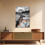 Cracked Earth, Desert Scene, Color Splash Photography, Framed Canvas Print, Modern Nature Wall Art, Industrial Decor, Earth Tones