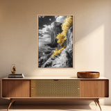 Golden Trees, Dramatic Cliff Path, Ocean Horizon, Nature Escape, Framed Canvas Print, Rustic Wall Art, Autumn Decor, Entryway Art