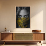 Yellow Bandana Girl, Intense Eyes, Street Portrait, Framed Canvas Print, Modern Photography, Teen Bedroom Wall Art, Bold Style
