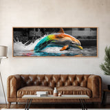 Color Splash Dolphin, Ocean Leap, Vibrant Marine, Joyful Moment — Canvas Print, Bathroom Decor, Beach House Wall Art, Pop Art Style