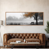 Foggy Lake, Autumn Tree, Peaceful Bench, Serene Nature, Framed Canvas Print, Fall Wall Decor, Zen Living Room Art, Bedroom Decor