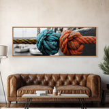 Nautical Knots, Bold Rope Texture, Ocean Dock Detail, Framed Canvas Print, Coastal Wall Art, Bathroom Decor, Rustic Nautical Style
