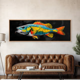 Tropical Fish, Vibrant Colors, Bold Sea Life, Black Background, Framed Canvas Print, Kitchen Wall Art, Modern Coastal Art