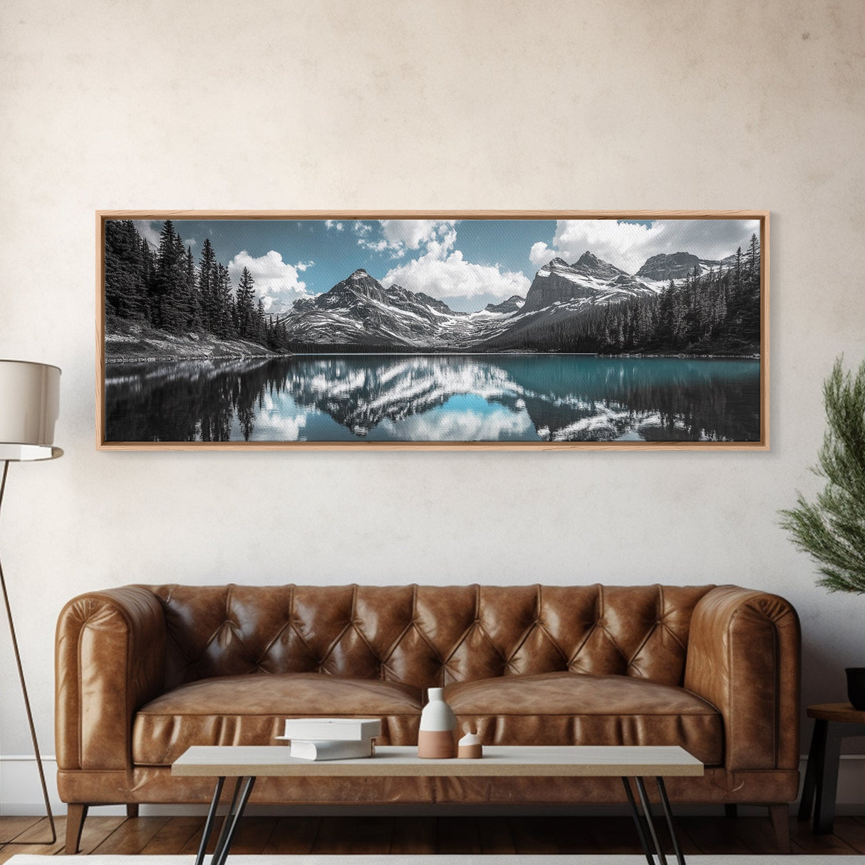 Snowy Mountain Lake, Blue Reflection Peaks, Alpine Serenity Scene, Framed Canvas Print, Nature Photography, Bedroom Wall Art