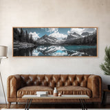 Snowy Mountain Lake, Blue Reflection Peaks, Alpine Serenity Scene, Framed Canvas Print, Nature Photography, Bedroom Wall Art