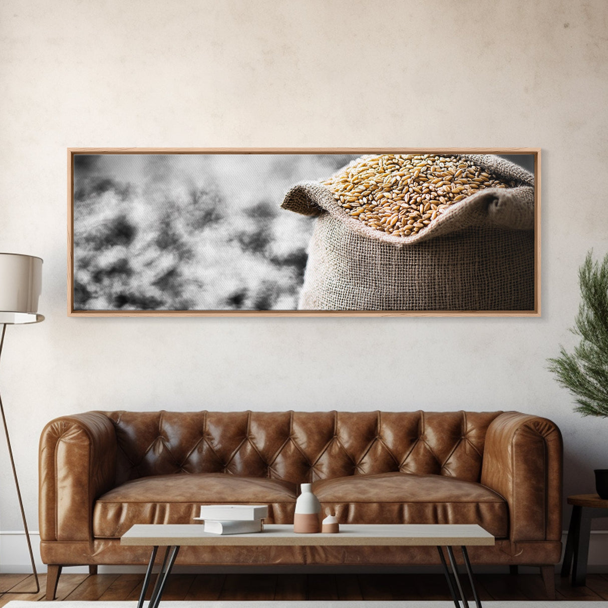 Sack of Grain, Rustic Harvest Scene, Farmhouse Kitchen Art, Framed Canvas Print, Country Style, Kitchen Wall Art, Rustic Decor