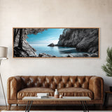 Coastal Cove, Ocean Escape, Blue Seascape, Nature View, Framed Canvas Print, Coastal Wall Decor, Bathroom Art, Nautical Beach Art