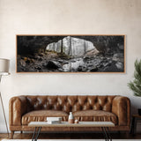 Forest Cave, Woodland Stream, Natural Light, Hidden Path, Framed Canvas Print, Cabin Wall Art, Rustic Decor, Adventure Photography