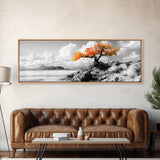 Autumn Tree, Coastal Cliff, Ocean Horizon, Framed Canvas Print, Autumn decor, rustic wall art, minimalist nature, neutral tones