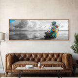 Colorful Hoodie, Peaceful Ocean, Reflective Moment, Street Style, Framed Canvas Print, Boho Wall Art, Teen Bedroom Decor