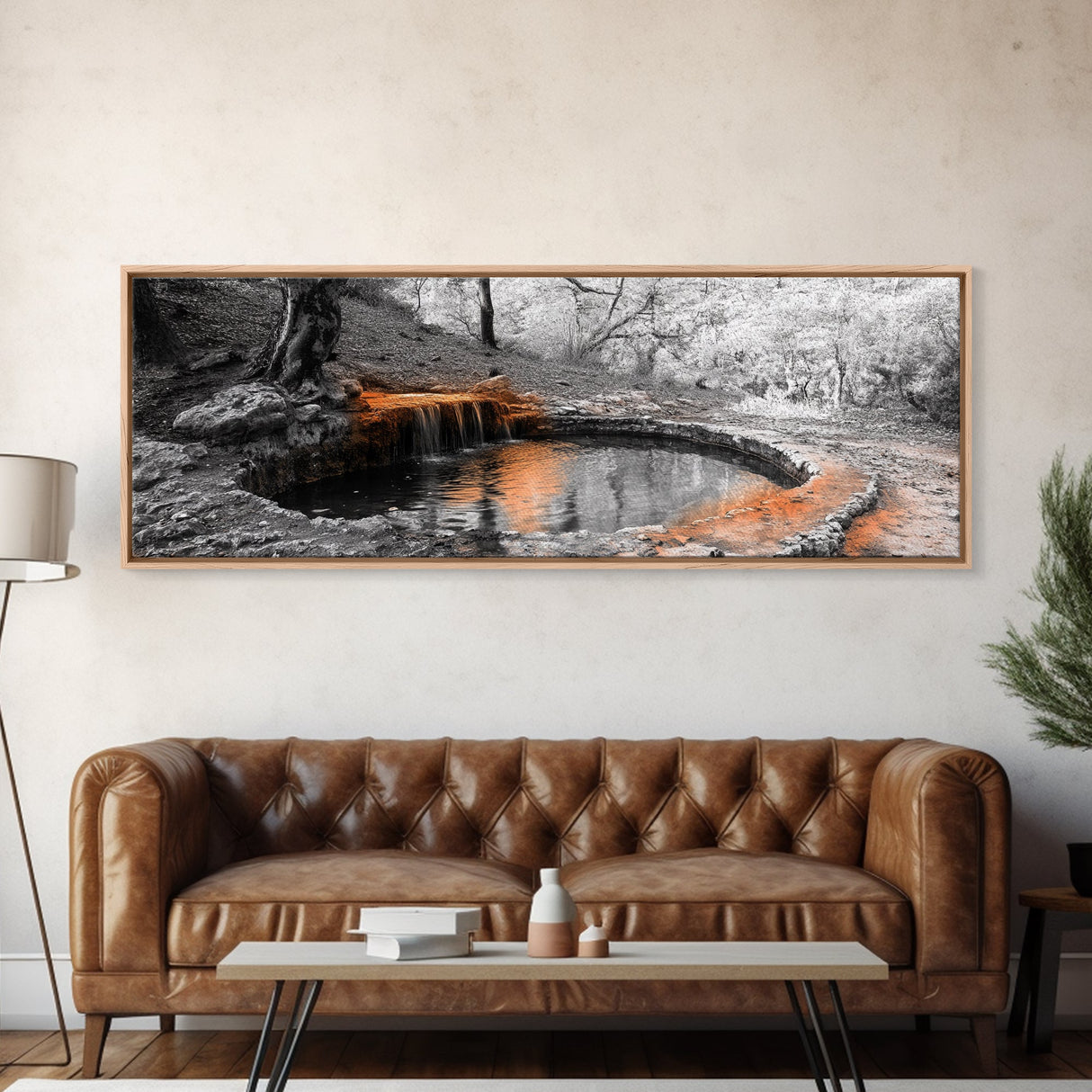 Forest Pool, Hidden Waterfall, Tranquil Woods, Canvas Print, calming rustic wall art, woodland decor, nature retreat artwork