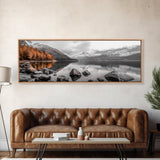 Autumn Lake Reflection, Serene Mountains, Warm Tones, Framed Canvas Print, Fall Home Decor, Rustic Landscape, Cabin Wall Art