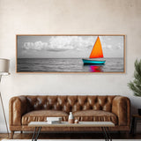 Sailboat Art, Bright Sail, Ocean Calm, Nautical Theme, Framed Canvas Print, Beach Wall Art, Coastal Decor, Minimalist Living Room Art