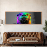 Neon Otter, Rainbow Wildlife, Pop Art Animal, Colorful Creature, Framed Canvas Print, Modern Animal Art, Teen Room Decor, Eclectic Wall Art