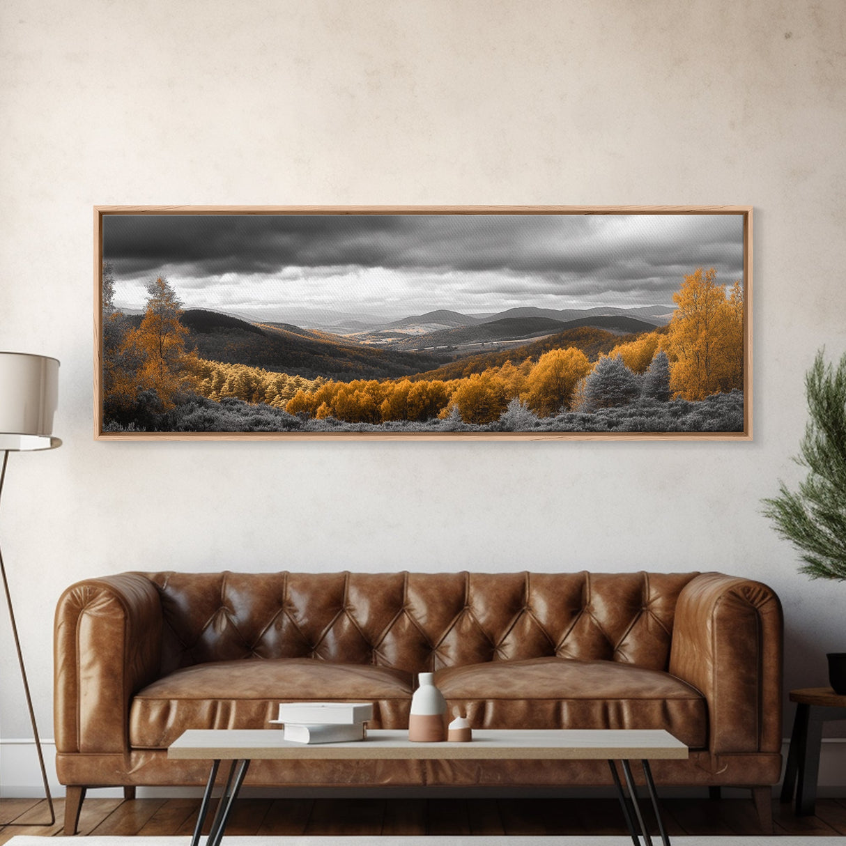 Fall Hills, Autumn Forest, Moody Landscape, Rolling Mountains, Framed Canvas Print, Cabin Wall Art, Nature Photography, Cozy Home Decor