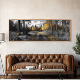 Forest Trail, Autumn Glow, Woodland Path, Golden Trees, Framed Canvas Print, Nature Wall Art, Rustic Cabin Decor, Fall Entryway Artwork