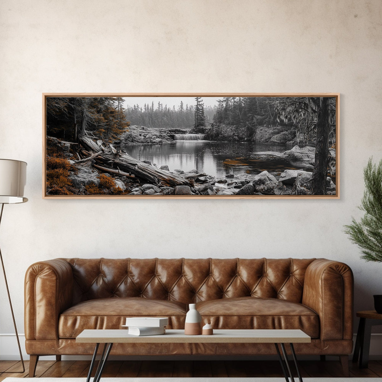Waterfall Serenity, Autumn Forest Print, Tranquil Landscape, Framed Canvas Print, Nature Lover Gift, Cozy Living Room or Office Decor