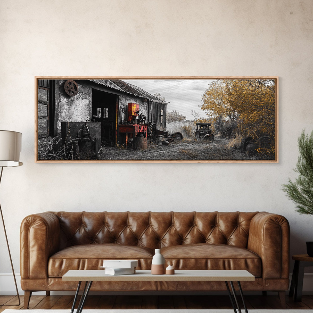 Abandoned Workshop, Rural Americana Scene, Autumn Landscape, Canvas Print, Farmhouse Decor, Rustic Fall Entryway or Garage Wall Art