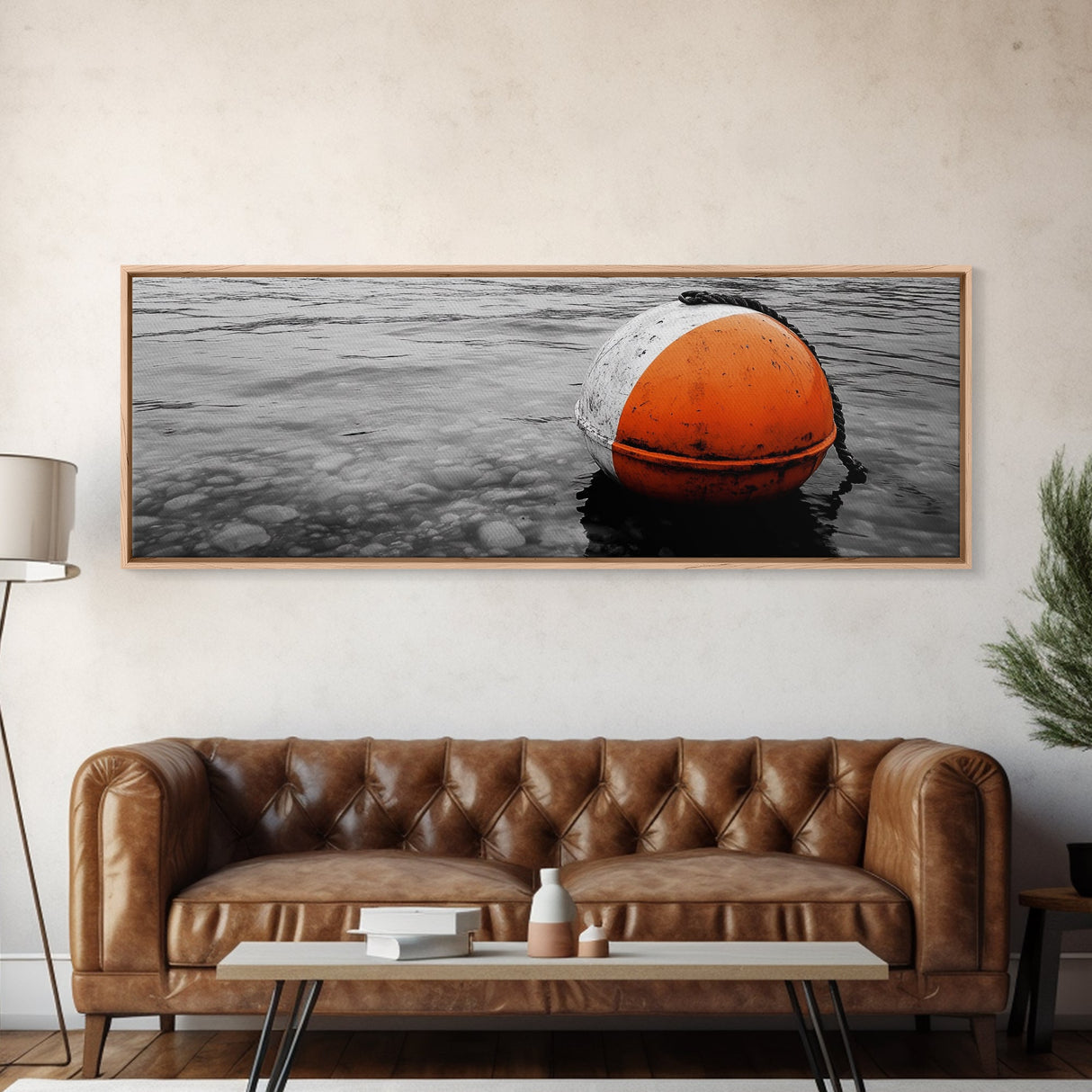 Orange Buoy Water, Minimal Marine Still Life, Nautical Photography, Ocean Vibe, Canvas Print, Bathroom Wall Art, Coastal Industrial Decor