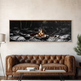 Stone Circle, Night Fire, Forest Blaze, Cozy Gathering, Canvas Print, Wilderness Wall Art, Fall Camping Decor, Rustic Cabin Style
