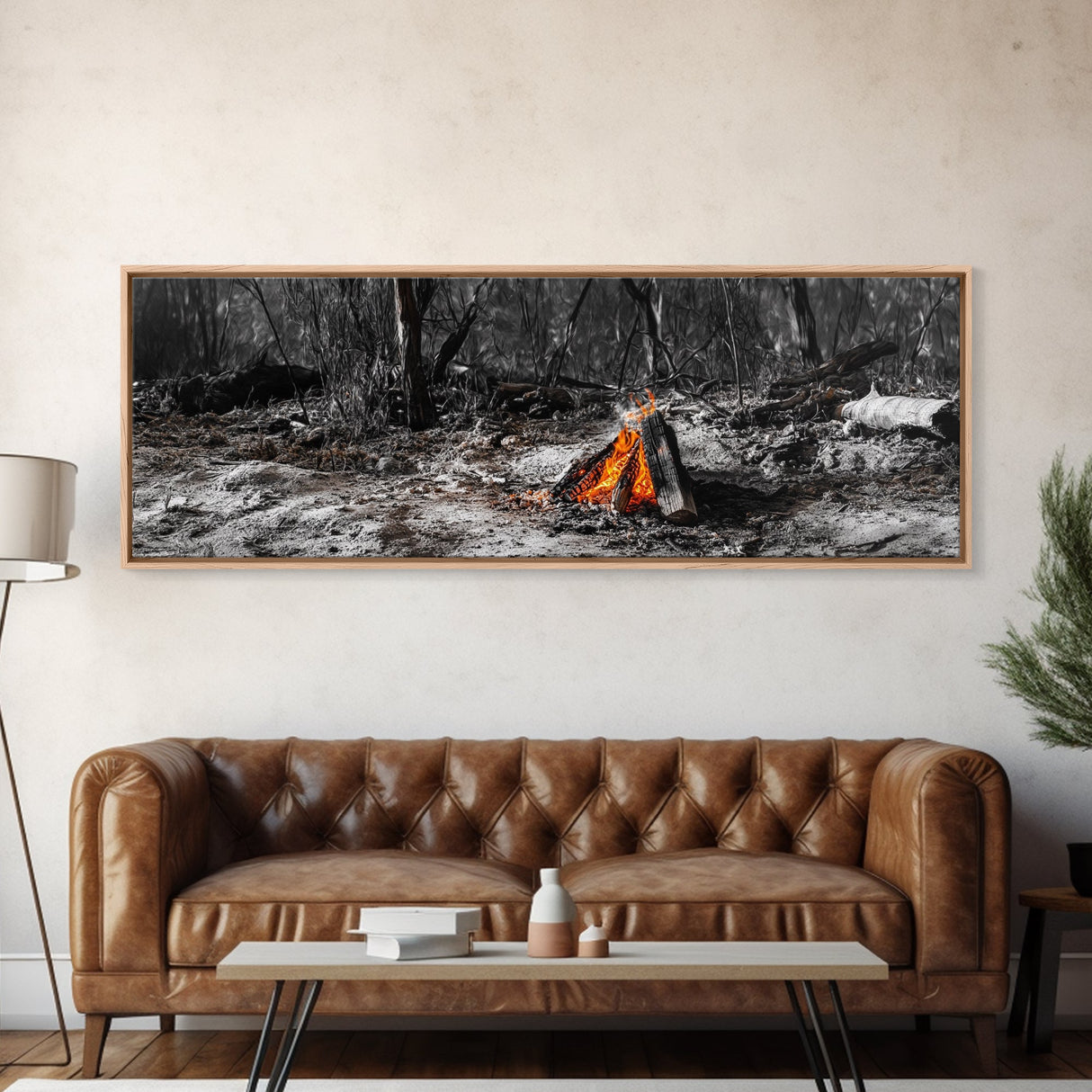 Ember Campfire, Twilight Glow, Nature Heat, Forest Shadows, Framed Canvas Print, Outdoor Wall Art, Fall Rustic Decor, Adventure Accent