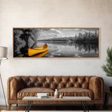 Yellow Canoe, Calm Lake, Reflection Art, Nature Landscape, Adventure Decor, Canvas Print, Rustic Wall Art, Cabin Decor, Lakehouse Art