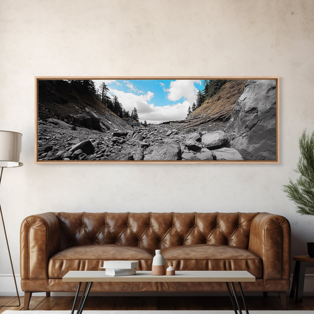 Rocky Trail, Blue Sky, Wilderness Path, Forest Adventure, Canvas Print, Rustic Nature Art, Hiking Wall Art, Cabin Living Room Decor