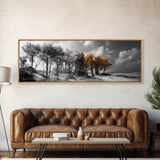 Autumn Forest Trees, Windswept Pine Grove, Beachside View, Framed Canvas Print, Fall Wall Art, Entryway Decor, Minimalist Style