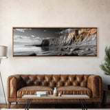 Coastal Cliffs Sunset, Rugged Shoreline Scene, Seaside Beauty, Framed Canvas Print, Earth Tone Art, Living Room Decor, Nature Wall Art