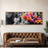 Neon Coral Closeup, Vibrant Underwater Detail, Oceanic Texture Wall Art, Framed Canvas Print, Bathroom Decor, Coastal Modern Style