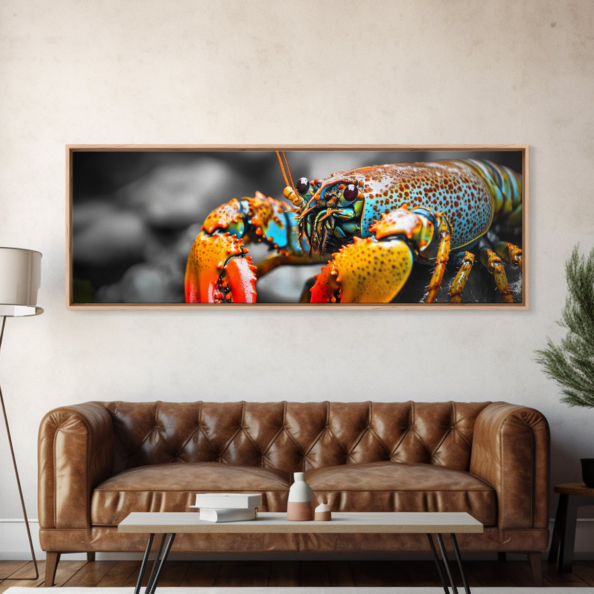 Closeup Lobster Claws, Colorful Sea Creature Art, Bold Detail Nature Print, Framed Canvas Print, Kitchen Wall Art, Tropical Coastal Decor