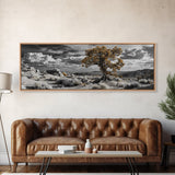 Twisted Desert Tree, Rocky Canyon Art, Dramatic Sky Nature Scene, Framed Canvas Print, Rustic Wall Decor, Moody Western Home Aesthetic