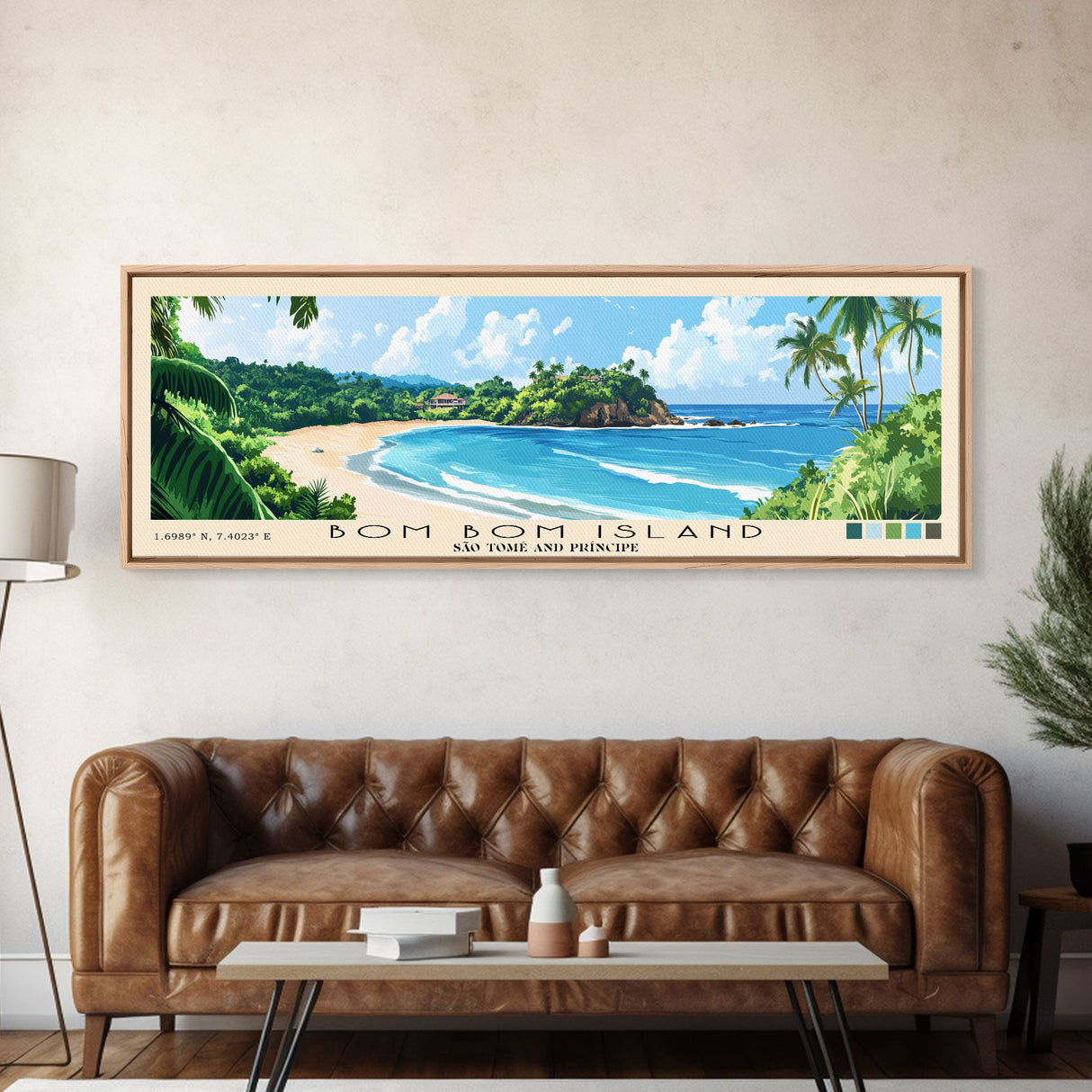 Bom Bom Island, São Tomé and Príncipe Panoramic Print, Vacation Gift, São Tomé and Príncipe Wall Art, Beach Painting, Beach Decor, Large Wall Art, Wood Frame Art