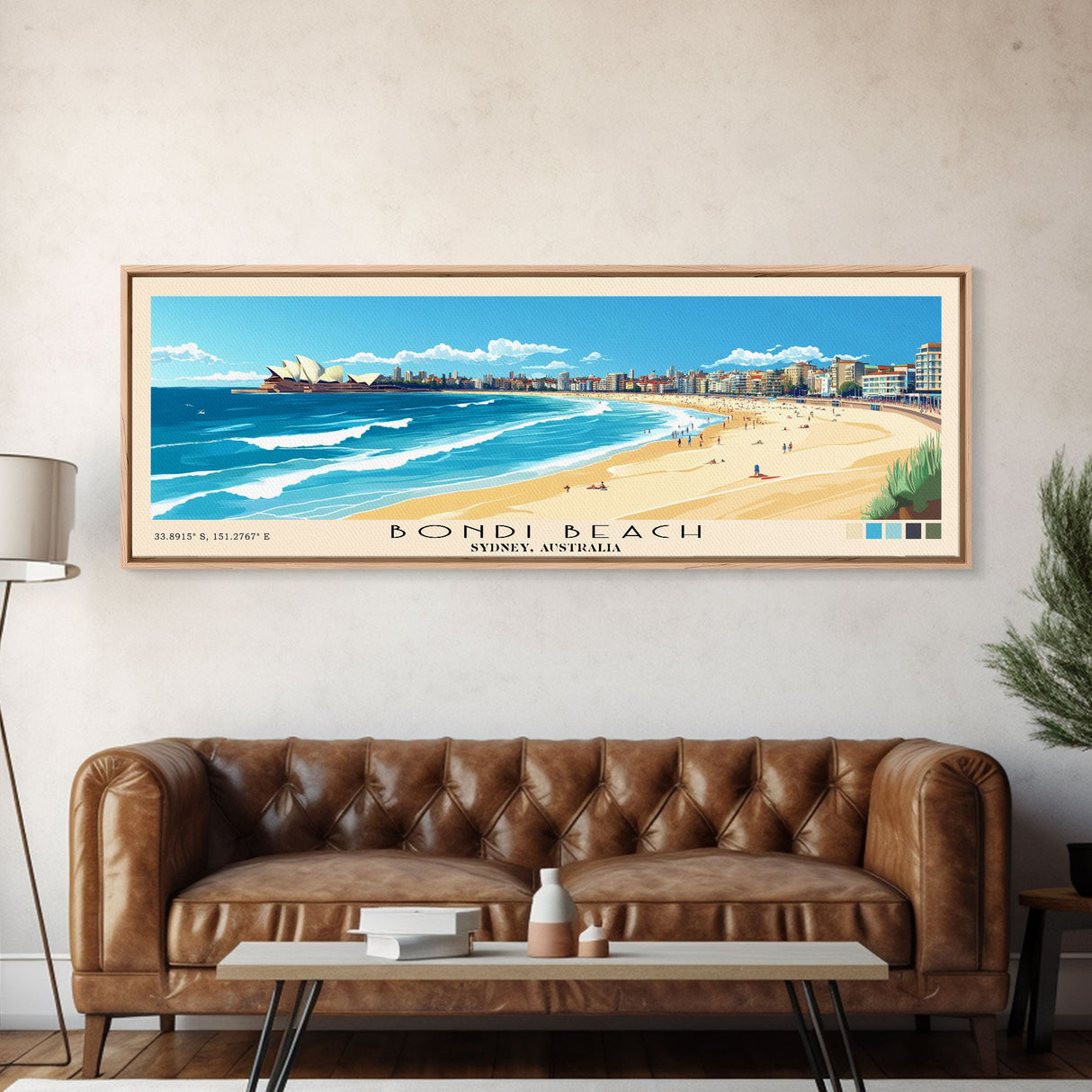 Bondi Beach, Sydney, Australia Panoramic Print, Vacation Gift, Sydney, Australia Wall Art, Beach Painting, Beach Decor, Beach Or Lakehouse Art