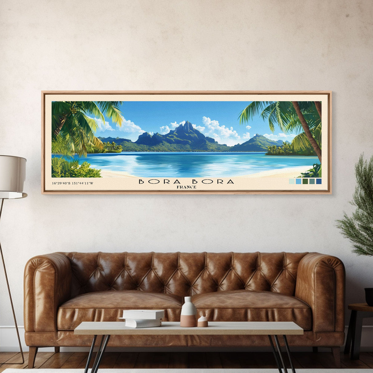 Bora Bora, France Panoramic Beach Print, Vacation Gift, France Wall Art, Beach Painting, Beach Decor, Beach Painting