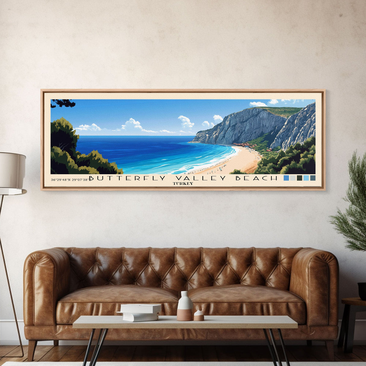 Butterfly Valley Beach, Turkey Panoramic Print, Vacation Gift, Turkey Wall Art, Beach Painting, Beach Decor, Large Wall Art, Wood Frame Art