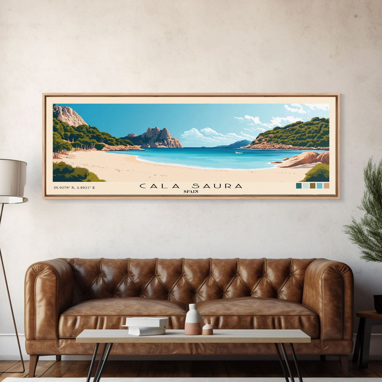 Cala Saura, Spain Panoramic Print, Vacation Gift, Spain Wall Art, Beach Painting, Beach Decor, Large Wall Art, Wood Frame Art
