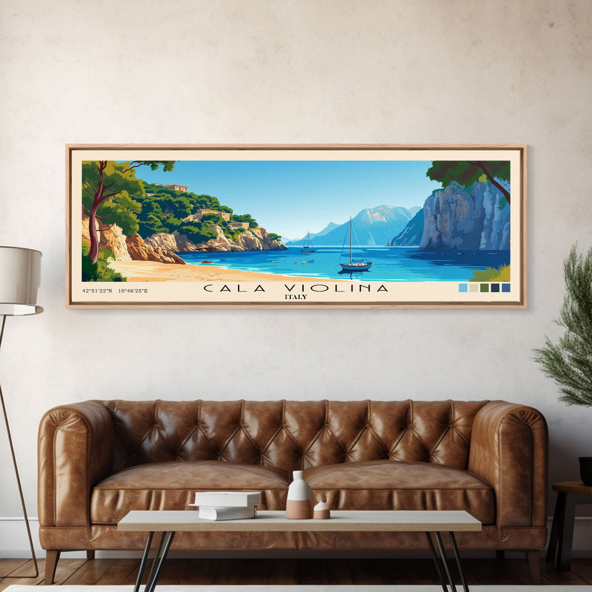 Cala Violina, Italy Panoramic Beach Print, Vacation Gift, Italy Wall Art, Framed Canvas Print, Framed Beach Painting