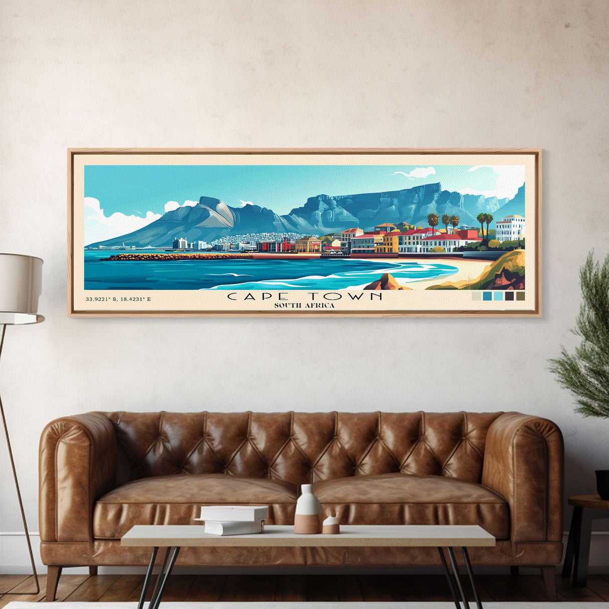 Cape Town, South Africa Panoramic Print, Vacation Gift, South Africa Wall Art, Beach Painting, Beach Decor, Large Wall Art, Wood Frame Art