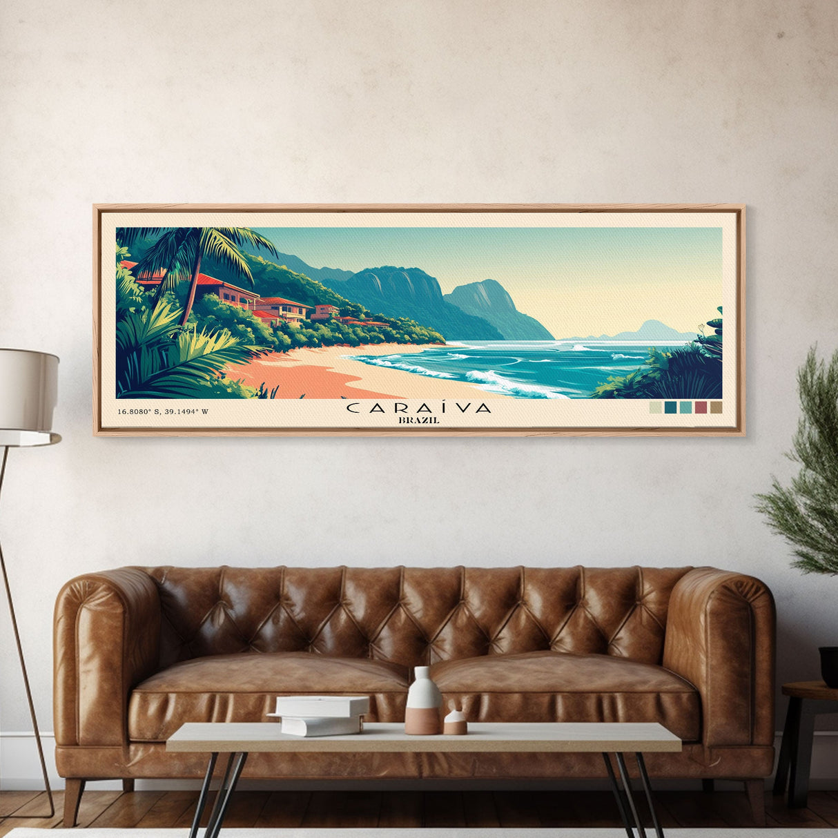 Caraíva, Brazil Panoramic Print, Vacation Gift, Brazil Wall Art, Beach Painting, Beach Decor, Large Wall Art, Wood Frame Art