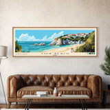 Chia Beach, Italy Panoramic Beach Print, Vacation Gift, Italy Wall Art, Framed Canvas Print, Framed Beach Painting