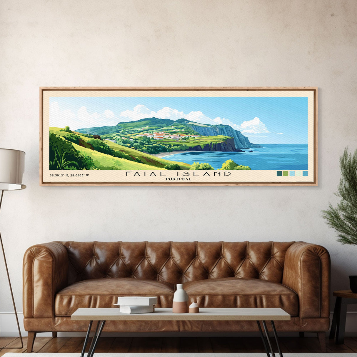 Faial Island, Portugal Panoramic Print, Vacation Gift, Portugal Wall Art, Beach Painting, Beach Decor, Large Wall Art, Wood Frame Art