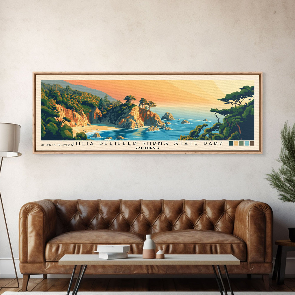 Julia Pfeiffer Burns State Park, California Panoramic Print, Vacation Gift, California Wall Art, Beach Painting, Beach Decor, Large Wall Art, Wood Frame Art