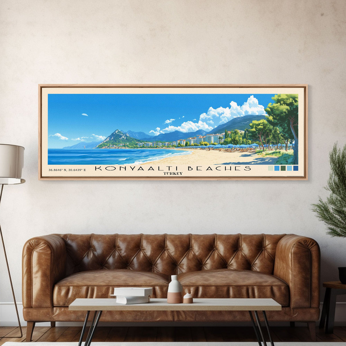 Konyaaltı Beaches, Turkey Panoramic Print, Vacation Gift, Turkey Wall Art, Beach Painting, Beach Decor, Beach Or Lakehouse Art