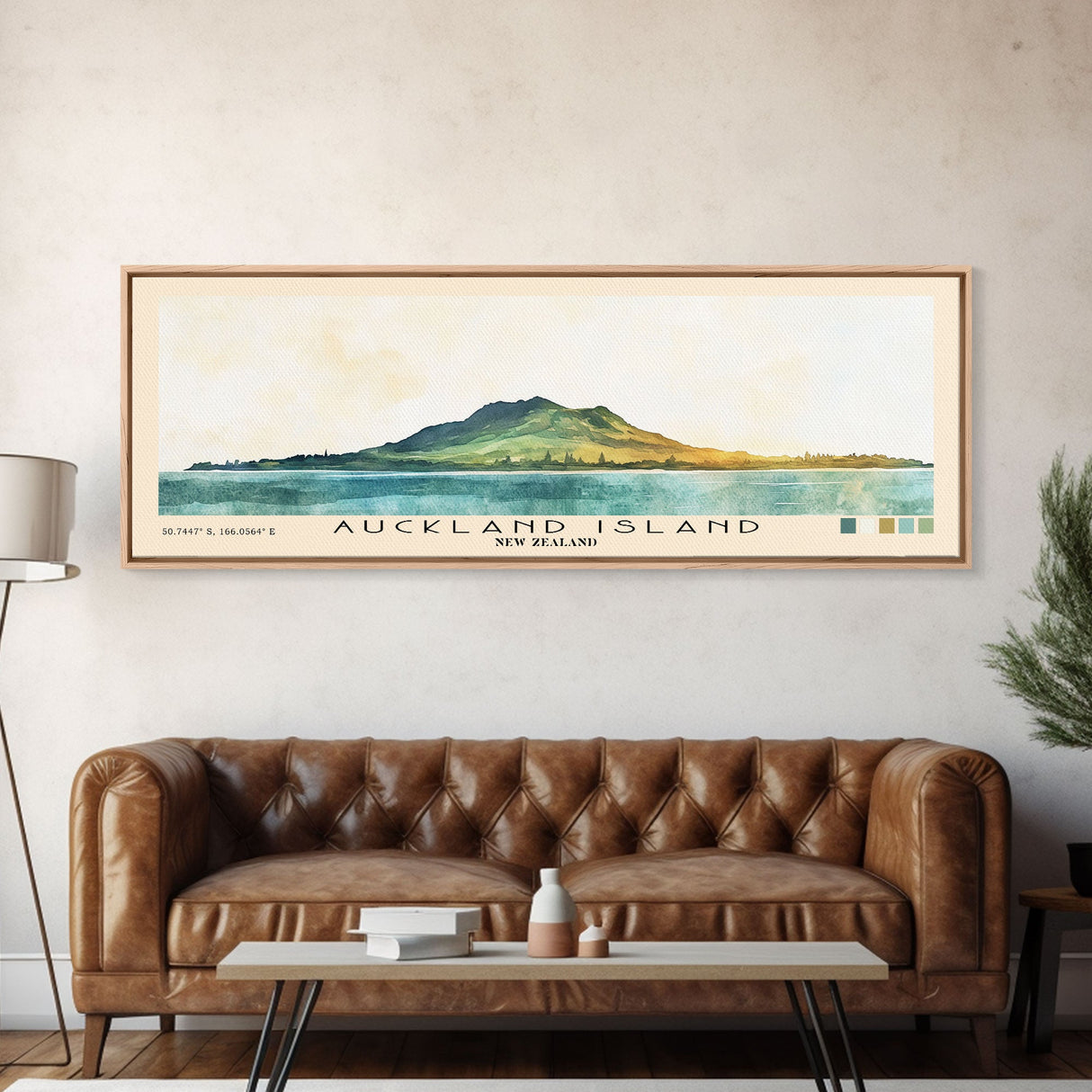 Auckland Island, New Zealand Watercolor Print, Vacation Gift, New Zealand Wall Art, Beach Painting, Beach Decor, Large Wall Art, Wood Frame Art