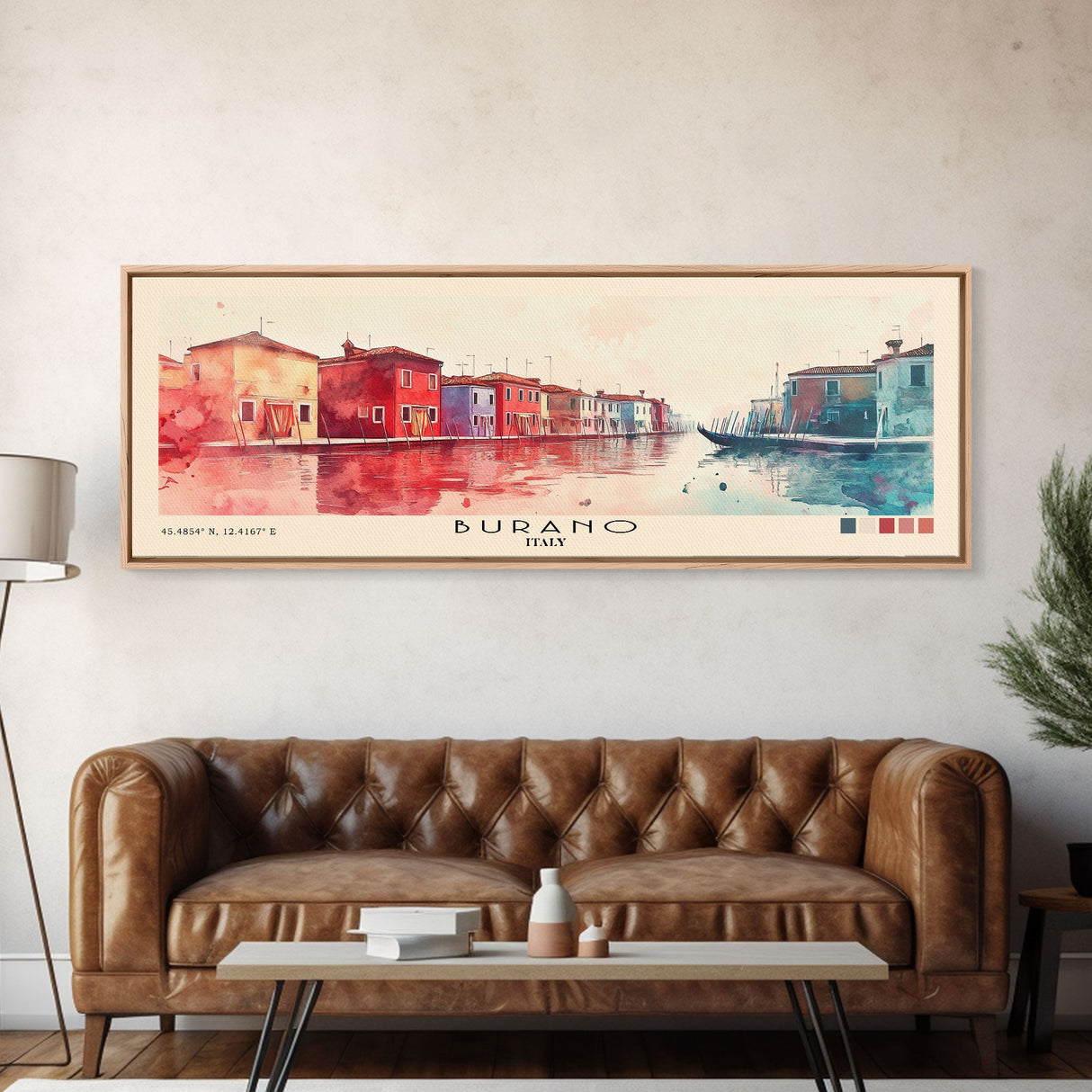 Burano, Italy Watercolor Print, Vacation Gift, Italy Wall Art, Beach Painting, Beach Decor, Large Wall Art, Wood Frame Art