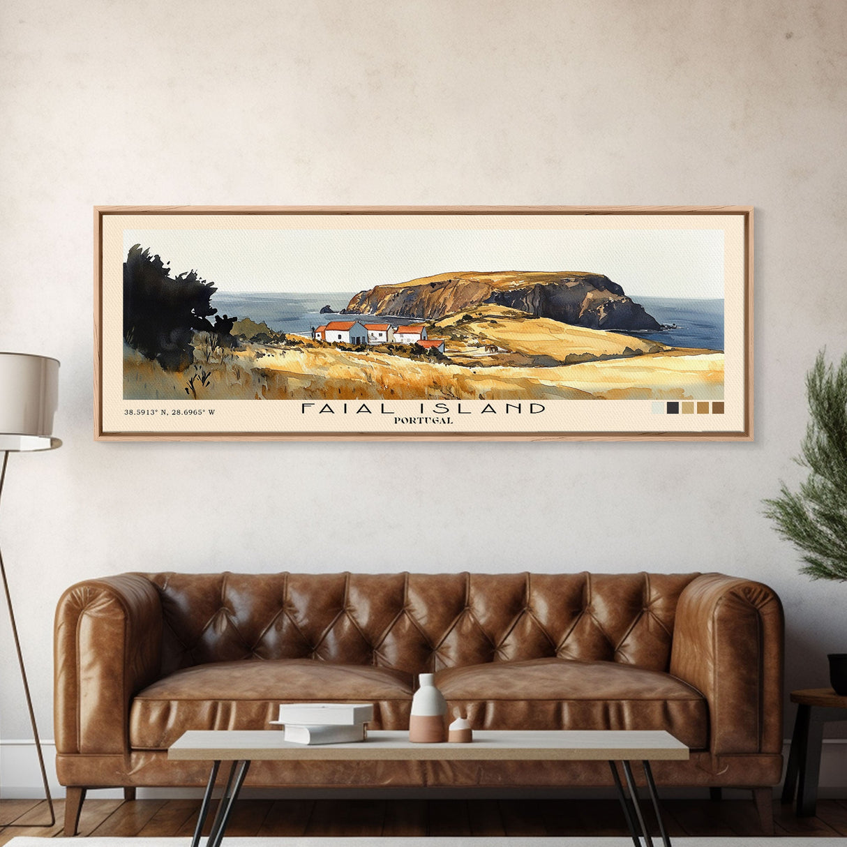 Faial Island, Portugal Watercolor Beach Print, Vacation Gift, Portugal Wall Art, Framed Canvas Print, Framed Beach Painting