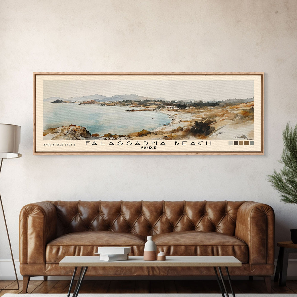 Falassarna Beach, Greece Watercolor Print, Vacation Gift, Greece Wall Art, Beach Painting, Beach Decor, Large Wall Art, Wood Frame Art