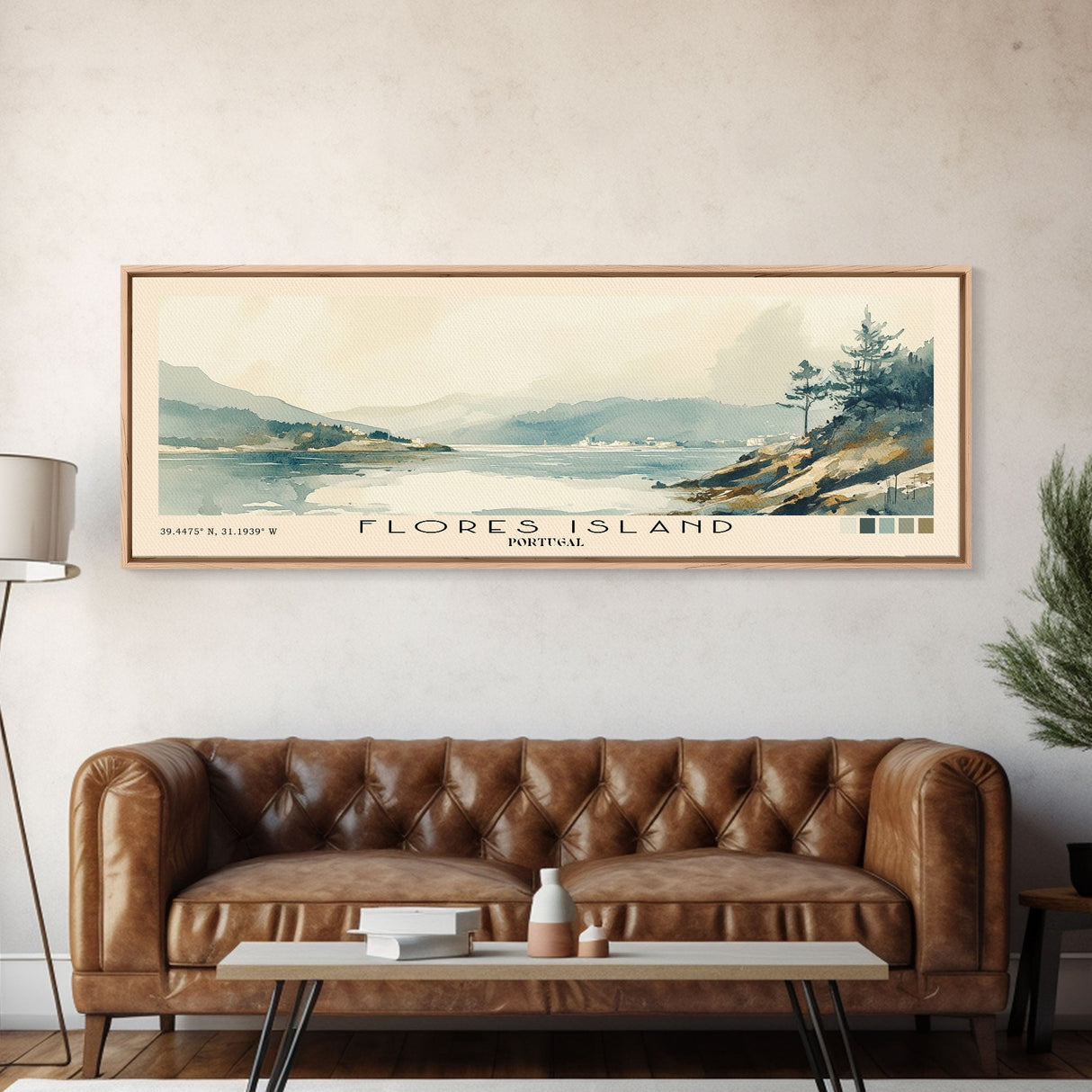 Flores Island, Portugal Watercolor Beach Print, Vacation Gift, Portugal Wall Art, Framed Canvas Print, Framed Beach Painting