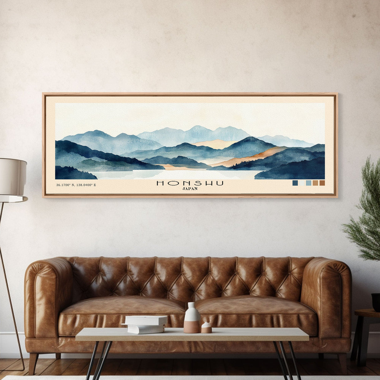 Honshu, Japan Watercolor Print, Vacation Gift, Japan Wall Art, Beach Painting, Beach Decor, Large Wall Art, Wood Frame Art